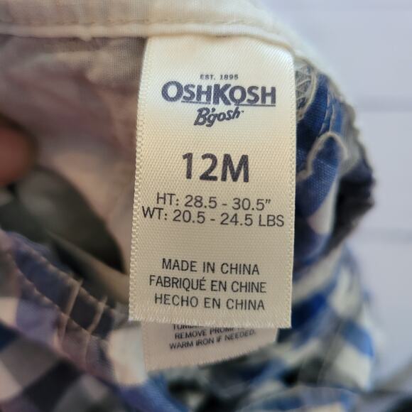 Oshkosh B'Gosh	 Size 12m Classic Plaid Blue and White Shortall Overalls - Picture 5 of 6